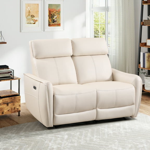 Ebello Power Reclining Loveseat Sofa, 2-Seater Faux Leather Electric Recliner with USB and Type-C Charging Ports for Small Spaces, Beige
