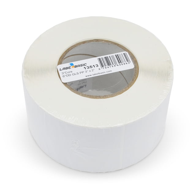 3" x 2" Glossy Polypropylene Inkjet Label Rolls 1200 Labels Per Roll, 3 Inch Core, 6 Inch OD
