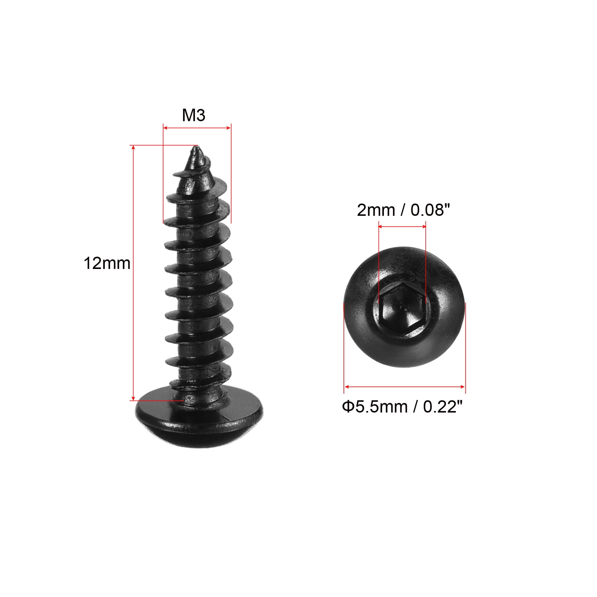 Unique Bargains Hex Socket Self Tapping Screws Made of Carbon Steel Black M3 x 12mm