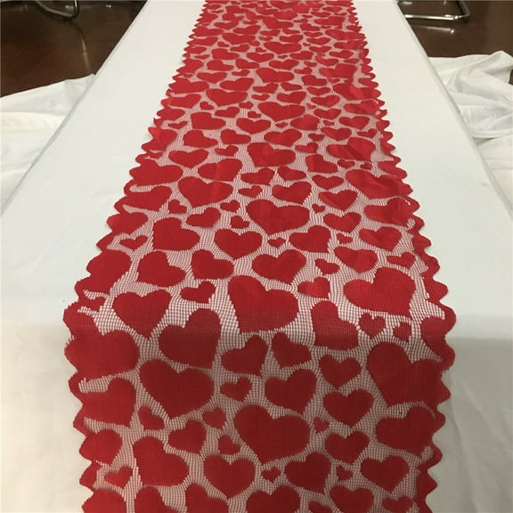 KCEHTA Valentines Day Table Runner 13 x 72 Inch Red Lace Love Heart Valentine Table Runner Rectangle Wedding Party Dining Table Valentines Day Decorations