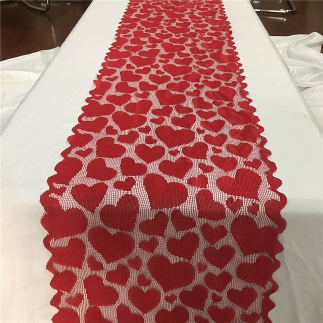 Xihbxyly Bandera de Mesa para San Valentín, Diseño de Encaje Rojo Tejido, Estampado de Flor de Pascua, Elegante Decoración Navideña, Uso Interior y Exterior, Mesa Festiva, Poliéster, 1 Pieza