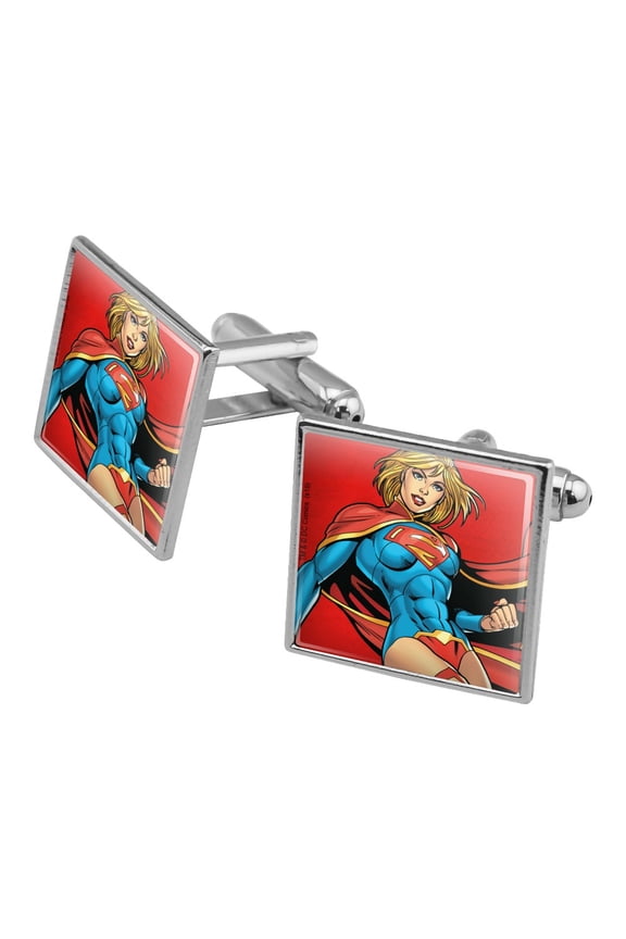 Superman Supergirl Character Square Cufflink Set - Silver or Gold