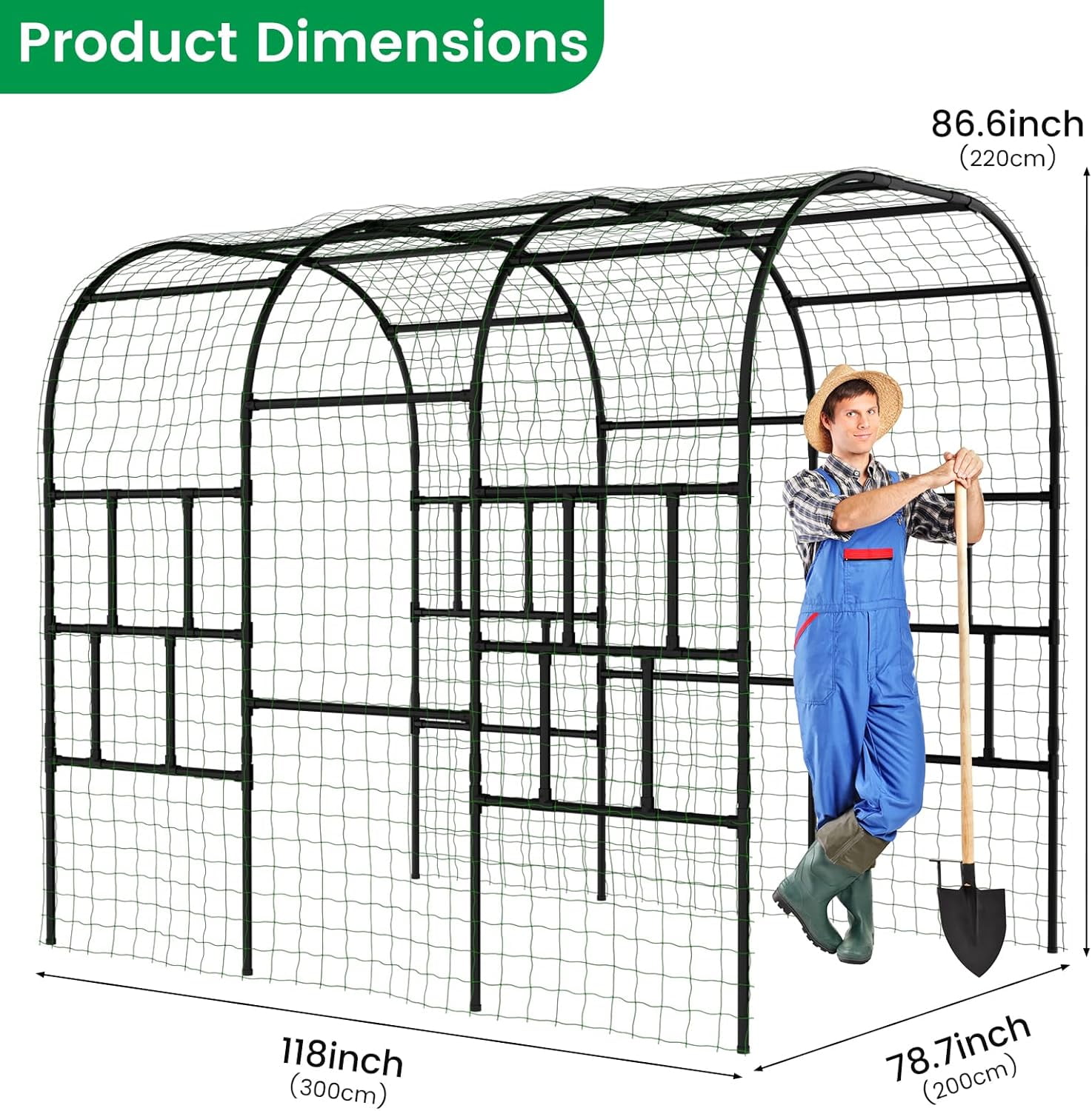 FICISOG Outdoor Garden Arch Trellis, 118" x 79" x 87" Extra Large Garden Trellis for Climbing Plants Outdoor, Plant Support for Cucumber Grape Vine Vegetable Fruit and Garden Gazebo
