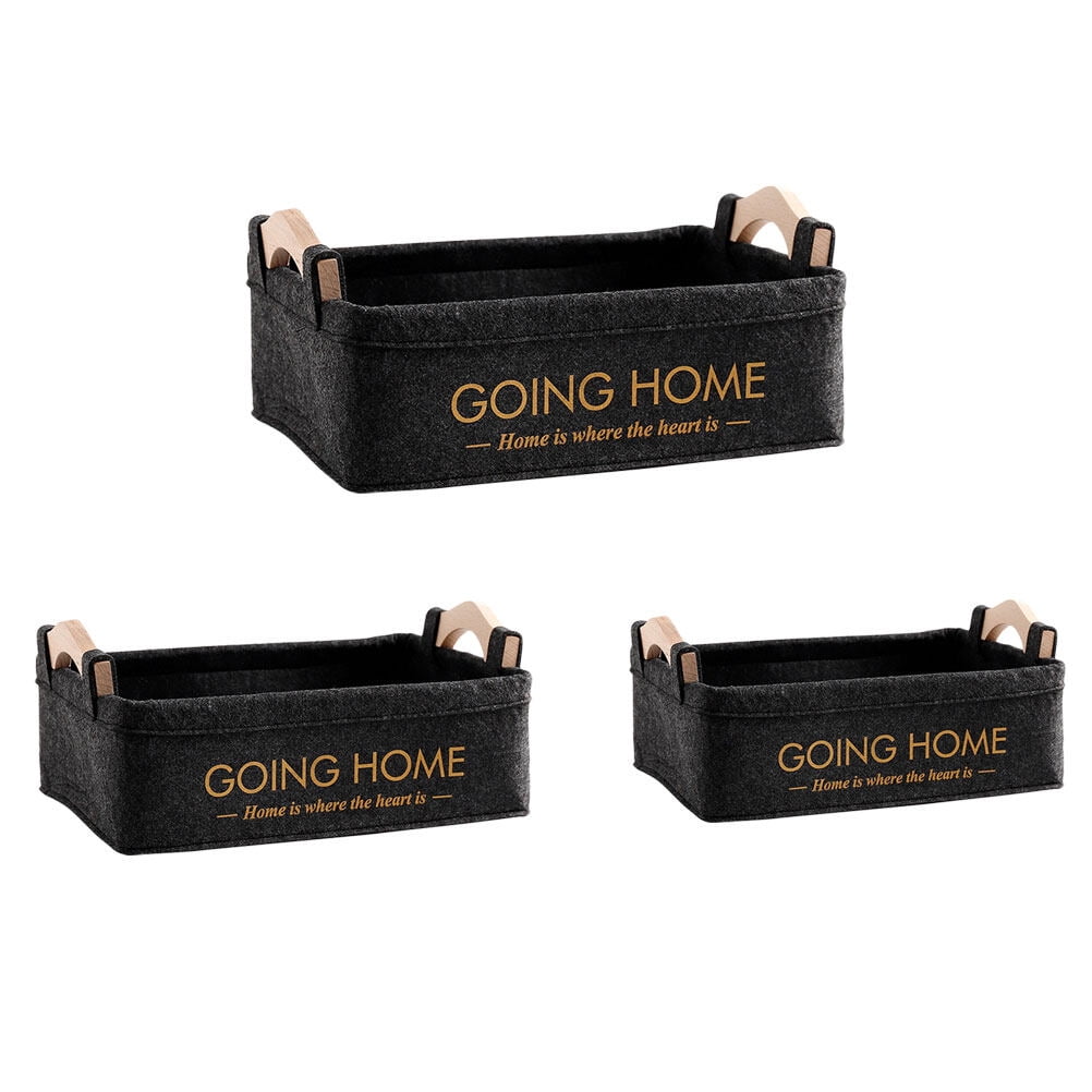 Milisten 3Pcs Black Baskets for Organizing Non-woven Fabrics with Wooden Handle Design for Living Room