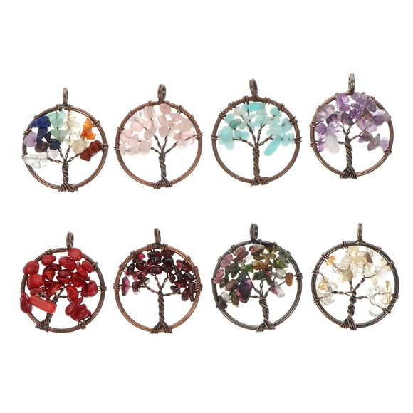 8pcs Life Tree Pendant Charms Gemstone Crystal Jewelry Charms for Necklace