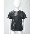 thumbnail image 3 of Miutii Kids Girls Boys Shiny Metallic Short Sleeve T-Shirt Jazz Hip Hop Ballet Dance Top Festival Party Blouse Black 160, 3 of 7