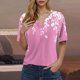 thumbnail image 2 of Blusas de Manga Corta para las Mujeres Impresas Cuello Redondo Casual Top, Blusa de Algodón de Imitación para el Hogar Y Diario, 2 of 5