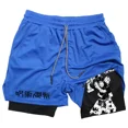 thumbnail image 1 of Pantalones cortos de compresión de Anime para hombre, ropa deportiva de verano, 2 en 1, entrenamiento, Fitness, 1 of 5