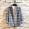 thumbnail image 2 of CHEEREAM Plaid Long Sleeve Shirts for Men Casual Button Down Shirt Jacket Lapel Loose Fit Fall Flannel Shacket with Pocket Blue M, 2 of 4
