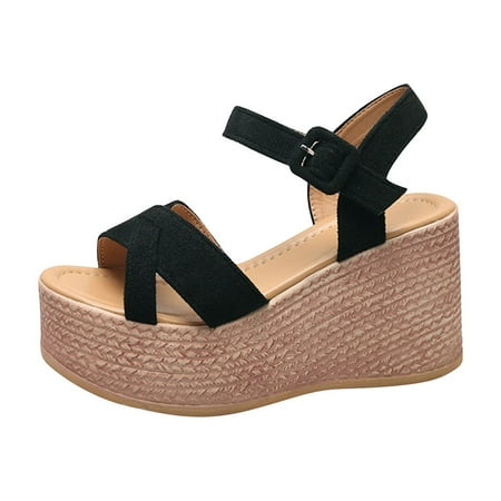 

Women s Platform Espadrille Wedge Sandals Clearance Buckle Ankle Strap Round Open Toe Cork Slingback Heeled Sandals Dressy Comfortable Summer Shoes
