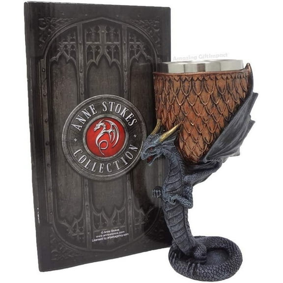 Golden Horn Winged Gargoyle Dragon Resin Figurine Colored Goblet Drinkware with Removable Stainless Stain Inner by Anne Stokes -The Age of Dragons