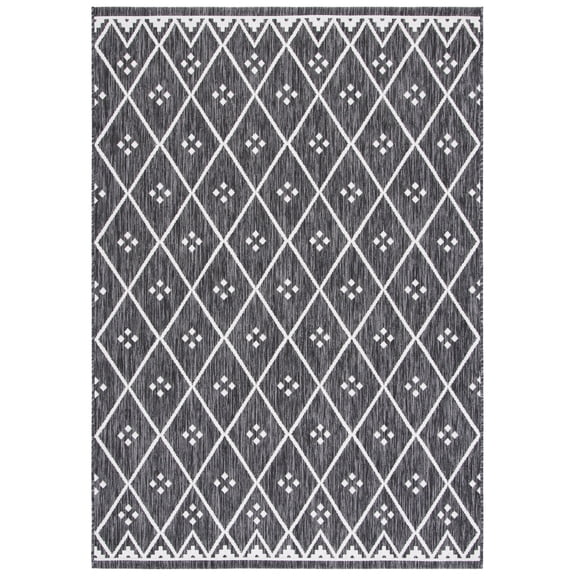 SAFAVIEH Courtyard Wasif Geometric Indoor/Outdoor Area Rug, Black/Ivory, 8' x 10'