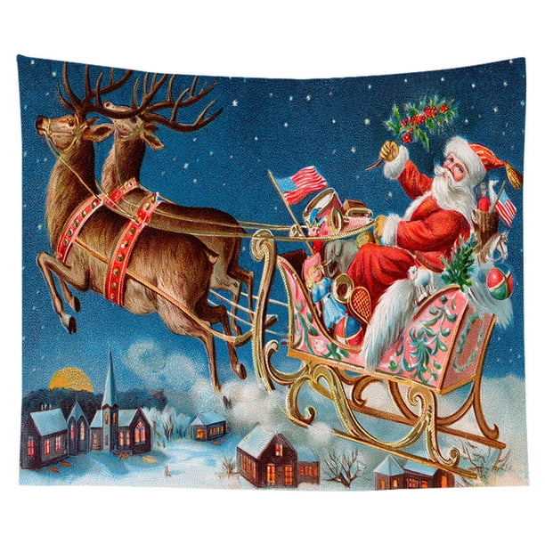 Tapiz de pared de Navidad Decoración colgante de pared Muñeco de nieve Papá Noel Árbol de Navidad Elemento Impresión digital Tapiz Ropa de cama Tapiz Dormitorio Sala de estar Estilo WD.WDQZL Hogar