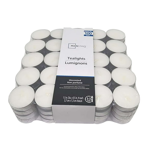 Mainstays Unscented White Tealights, 100-Pack