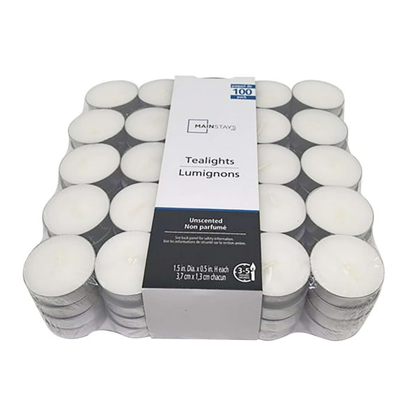 Mainstays Unscented White Tealights, 100-Pack