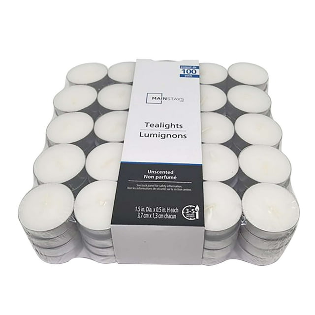 Mainstays Unscented White Tealights, 100-Pack