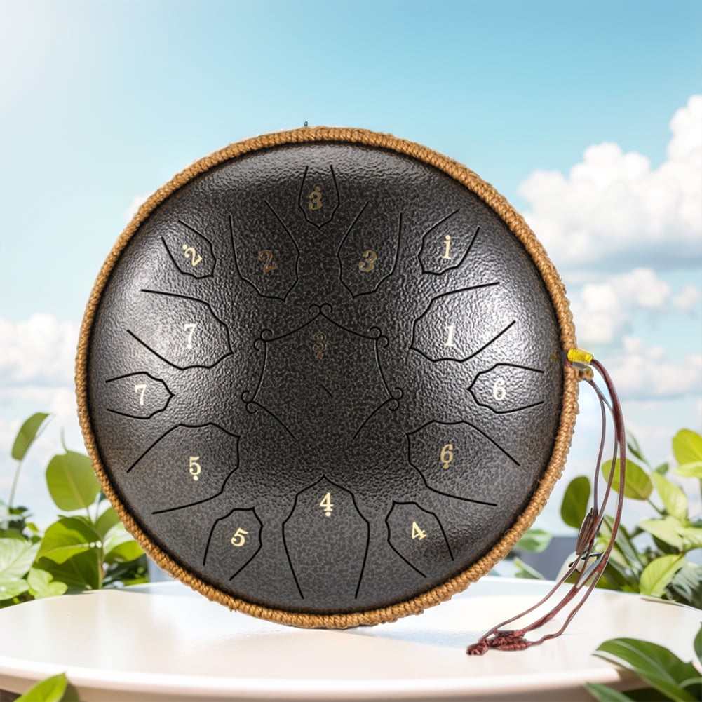 Steel Tongue Drum 15 Note 12 Inch Percussion Instrument Handpan Drum C Key for Meditation Entertainment Concert Yoga with Travel Bag, Mallets, Music Book (Sand Color)