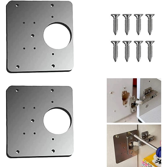 2Pcs Hinge Repair Brackets, Cabinet Door Hinges Repair Plate,Easy Mount Cabinet Furniture Drawer Window Stainless Steel Plate Repair Accessory