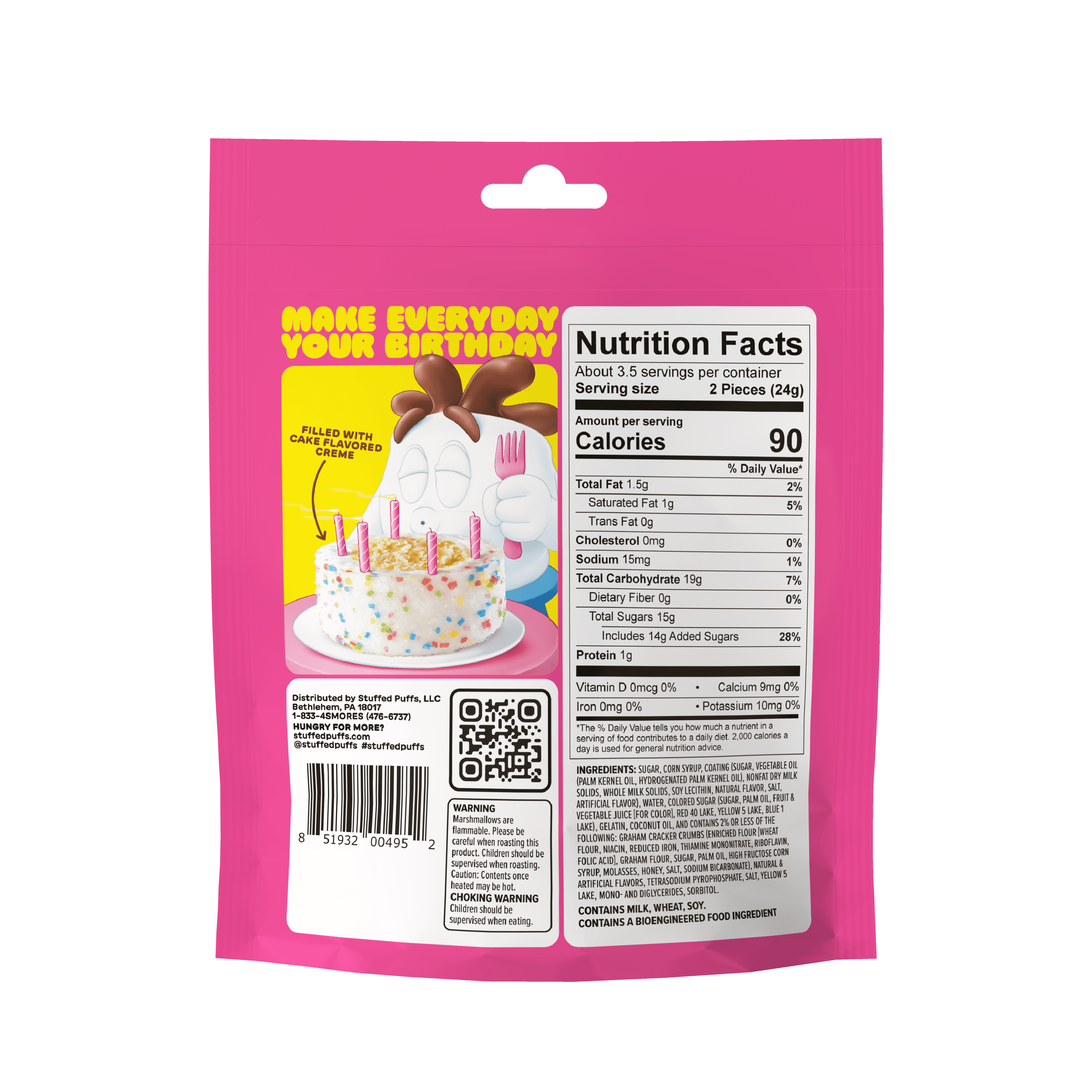 (3 pack) Stuffed Puffs Filled Marshmallow Bites, Birthday Cake, 2.79 oz Bag