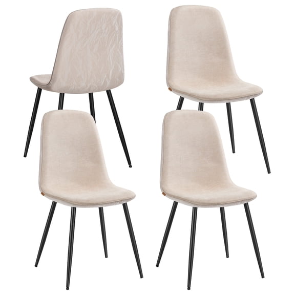 VASAGLE Set of 4 Dining Chairs, Dining Room Chairs, Metal Frame, Adjustable Feet, Easy to Clean, Chenille Fabric, Glacier-Textured PU Leather, for Kitchen, Cream White