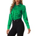 thumbnail image 4 of INSPIRE CHIC Women's Satin Blouse Long Sleeve Fashion Point Collar Button Up Shirt 2XL Green, 4 of 5