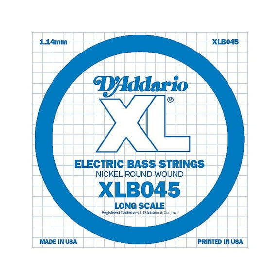 D'Addario XLB045 Nickel Wound Bass Guitar Single String, Long Scale, .045