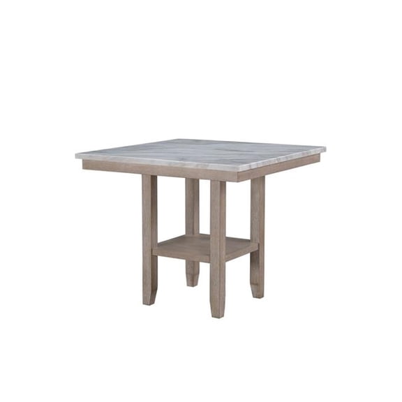 HomeRoots 564791 42 in. White & Natural Faux Marble & Wood Square Bar Table