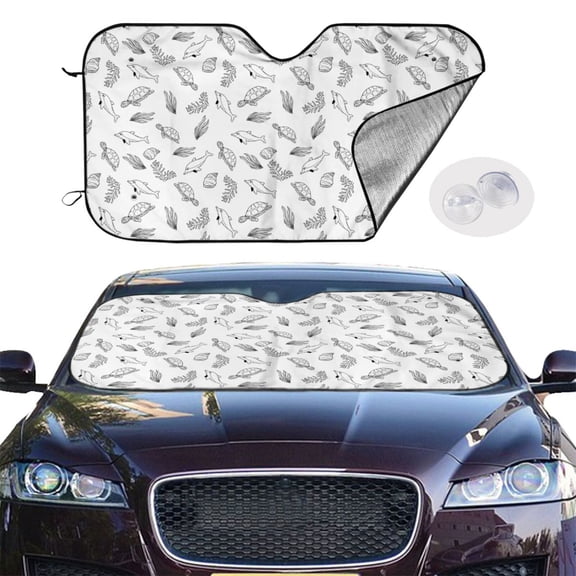 Picia Sea Turtle Curved Windshield Sunshade Accordion Folding Style Auto Shade for Car Truck SUV Van Blocks UV Ray Sun Visor Protector -Small