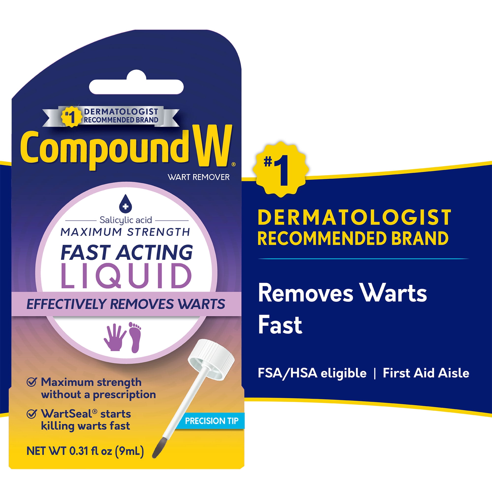 Compound W Maximum Strength Fast Acting Liquid Wart Remover, Salicylic Acid, 0.31 fl oz