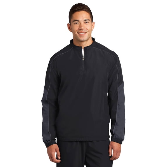 Sport-Tek JST64 Mens Piped Colorblock 1/4-Zip Wind Shirt - Black/ Graphite Grey/ Graphite Grey - 3X-Large