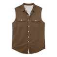 thumbnail image 3 of ZCFZJW Western Cowboy Shirts for Men Casual Sleeveless Tank Tops Lightweight Button Down Collared T-Shirts Trendy Regular Fit Solid Shirt with Double Chest Pockets Brown XXXXXL, 3 of 5
