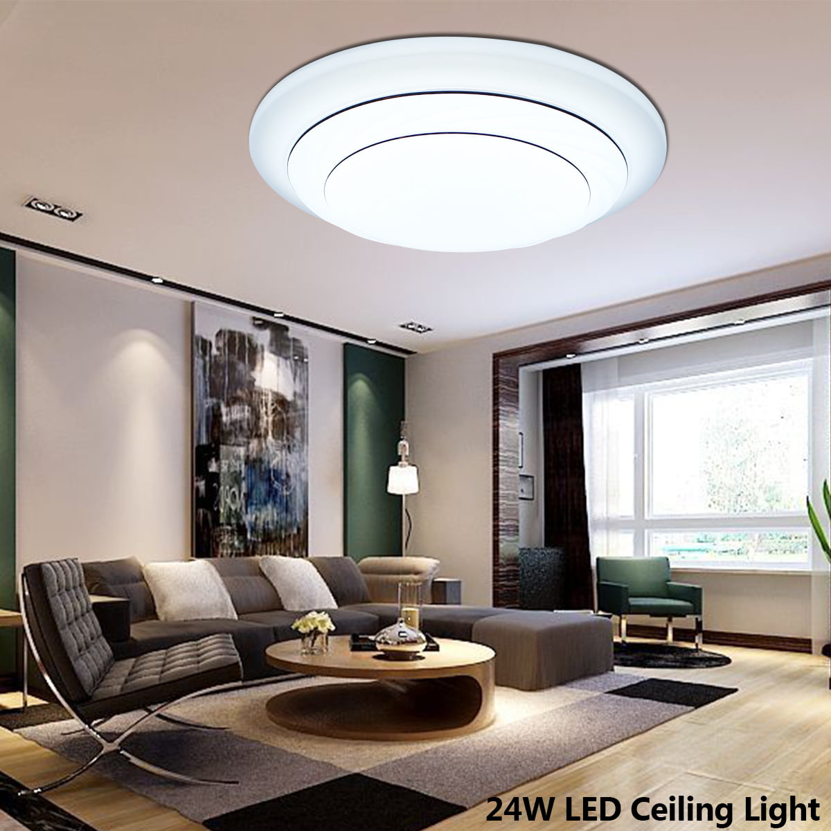 24W 17x5 inch LED Ceiling Light Panel Surface Mount Round Lamp Living ...