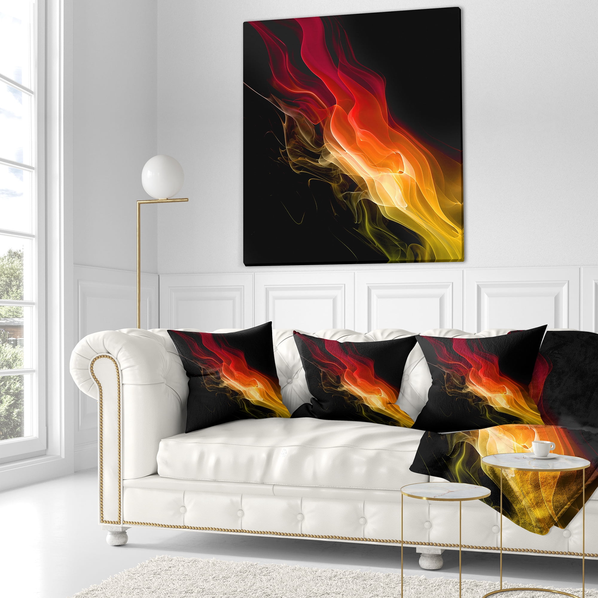 Designart Yellow Red 3d Abstract Waves - Contemporary Abstract Throw Pillow - 16x16