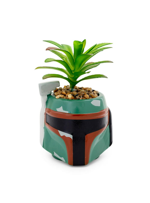 Star Wars Boba Fett Helmet 3-Inch Ceramic Mini Planter With Artificial Succulent