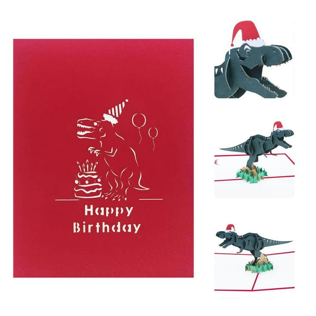 kurtrusly 2pcs Dinosaur Birthday Card Fine Workmanship 3D Pop Up Card Foldable Design Handmade Creative Greeting Cards for Children Women Men