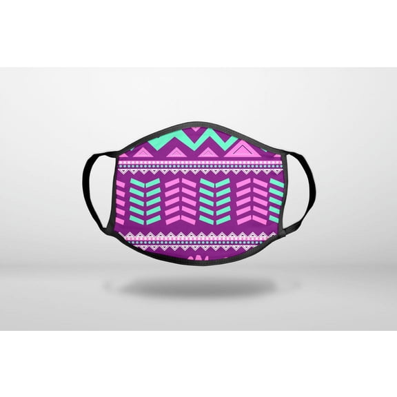Pink Green Aztec Tribal - 3-Ply Reusable Soft Cloth Face Covering, Unisex, Cotton Inner Layer