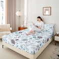 thumbnail image 3 of Homewish Vintage Bohemian Flowers Queen Sheets,Blue Boho Plants Queen Sheet Sets,4pcs,1 Flat Sheet, 1 Fitted Sheet and 2 Pillowcases, 3 of 6