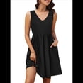 thumbnail image 3 of Vestidos de Verano para Mujer 2025, Informales, Sin Mangas, para Vacaciones en la Playa, Fluidos, Midi, con Bolsillos. Negro S, 3 of 5