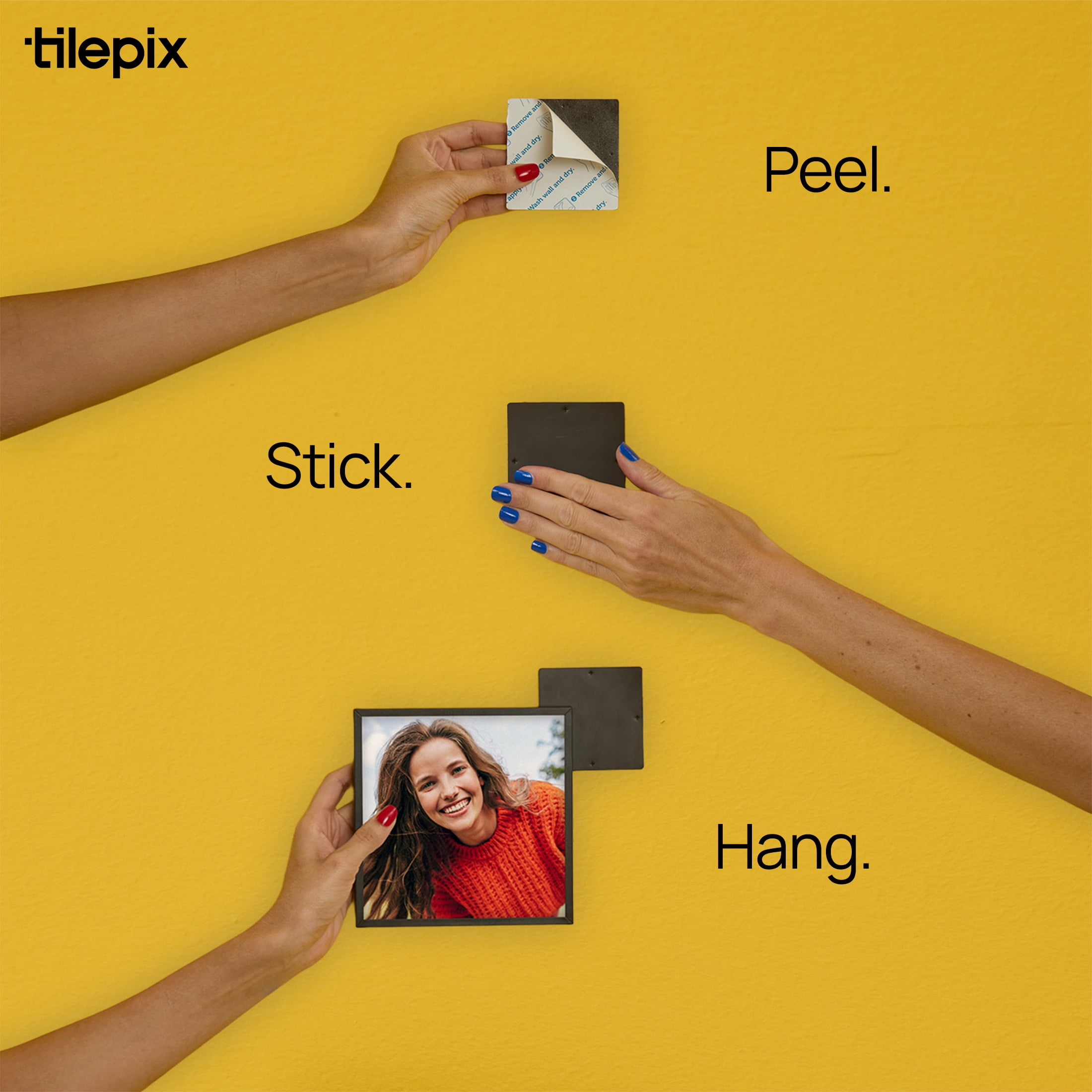 TilePix Mini 6x6 Black Photo Frame - Customizable Magnetic Frame for Gallery Wall, Nail-Free Hanging Photo Tile