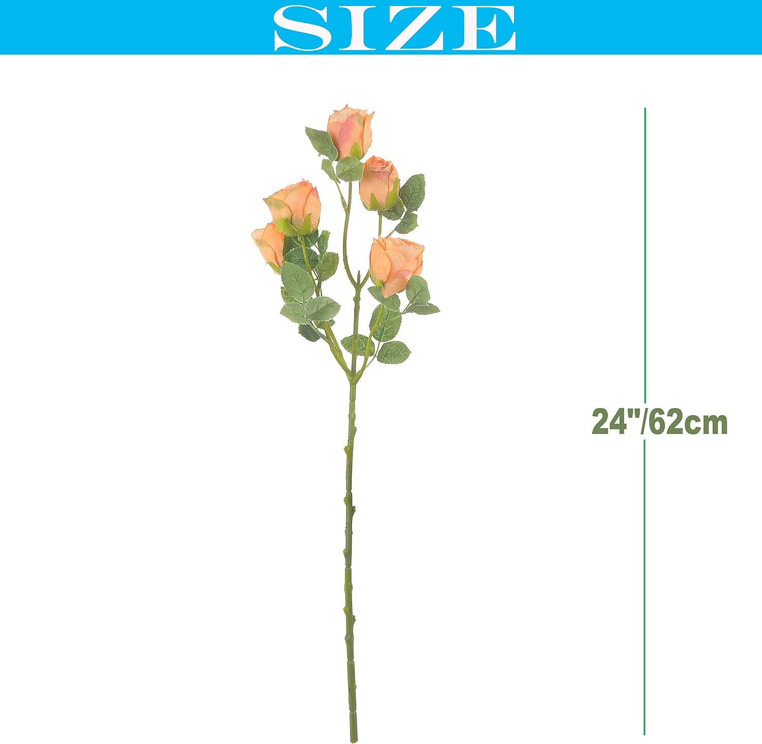 Dried Flower Artificial Rose 6pcs 24 Inch Long Stem Silk Rose with 5 Flowers for Wedding DIY Bridal Bouquet Home Decor Centerpiece Arrangement(White)