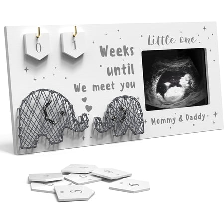 Baby Sonogram Picture Frame w/ Baby Countdown Weeks - Standard 4"x3" Ultrasound Photo - Pregnancy Announcements Ideas - Gender Reveal Baby-Shower Gift - New Mom Expecting Parents to Be Keepsake Gifts