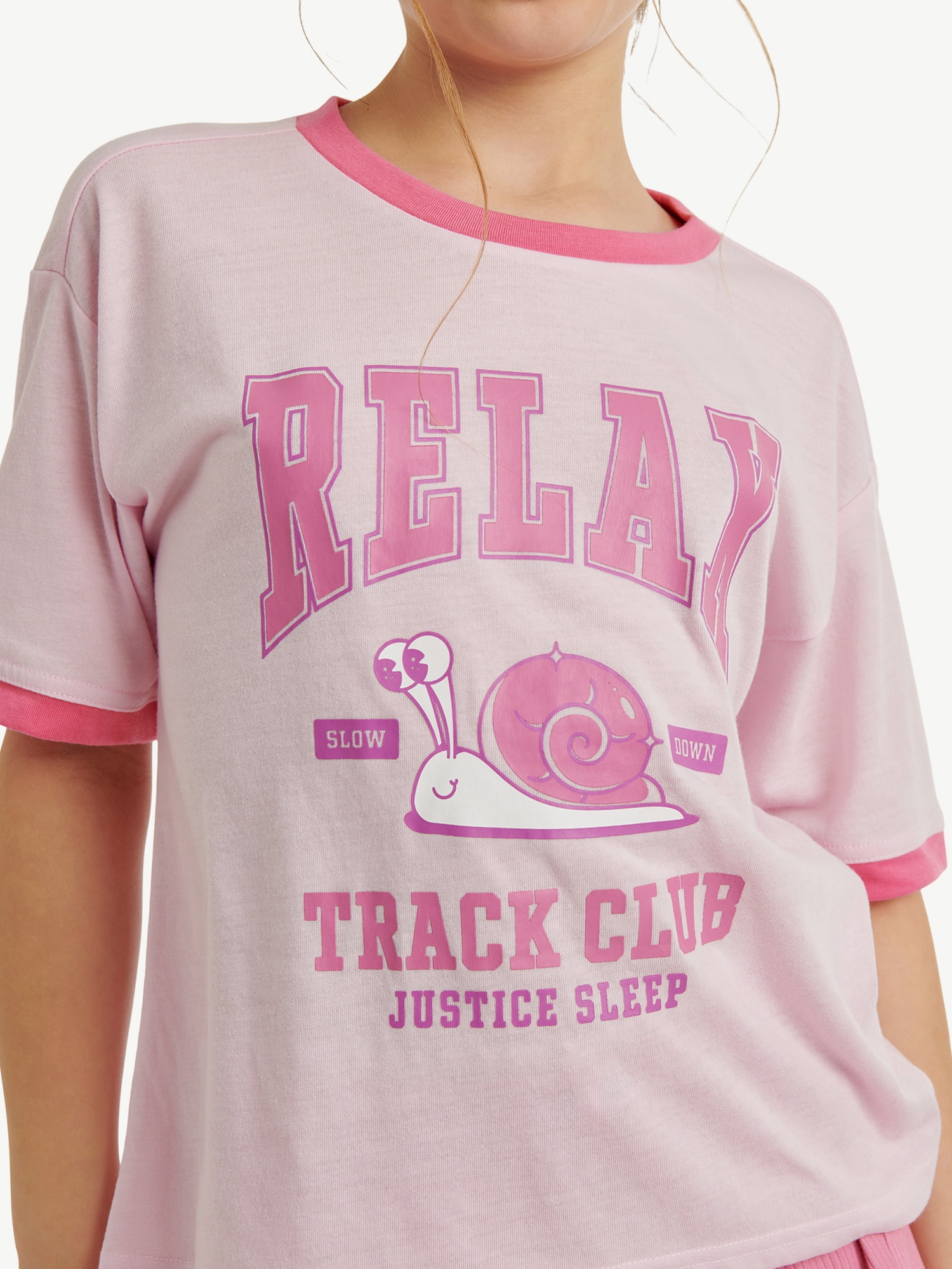 Justice Girls Short Sleeve Sleep Top and Shorts, 2-Piece, Sizes 5-18 & Plus