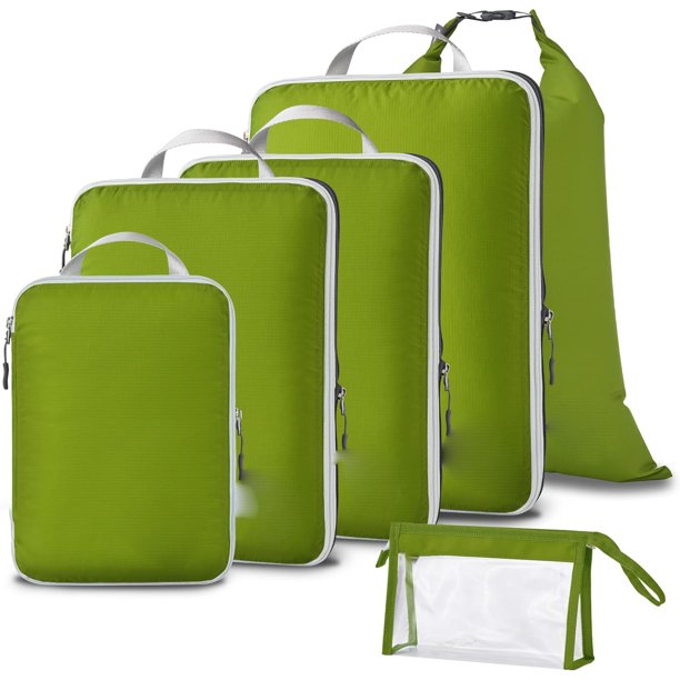 Juego de 6 Bolsas Organizadoras de Viaje con Compresión, Organizadores de Viaje para Equipaje con Bolsa para Ropa Sucia y Bolsa de Aseo Transparente