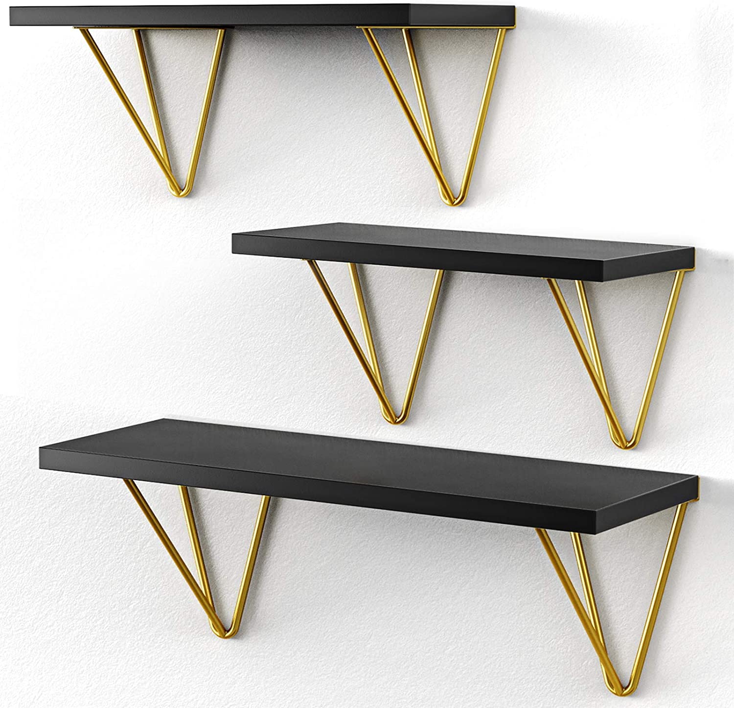 White Floating Shelves Elegant Vanity Triangle Golden Metal Brackets