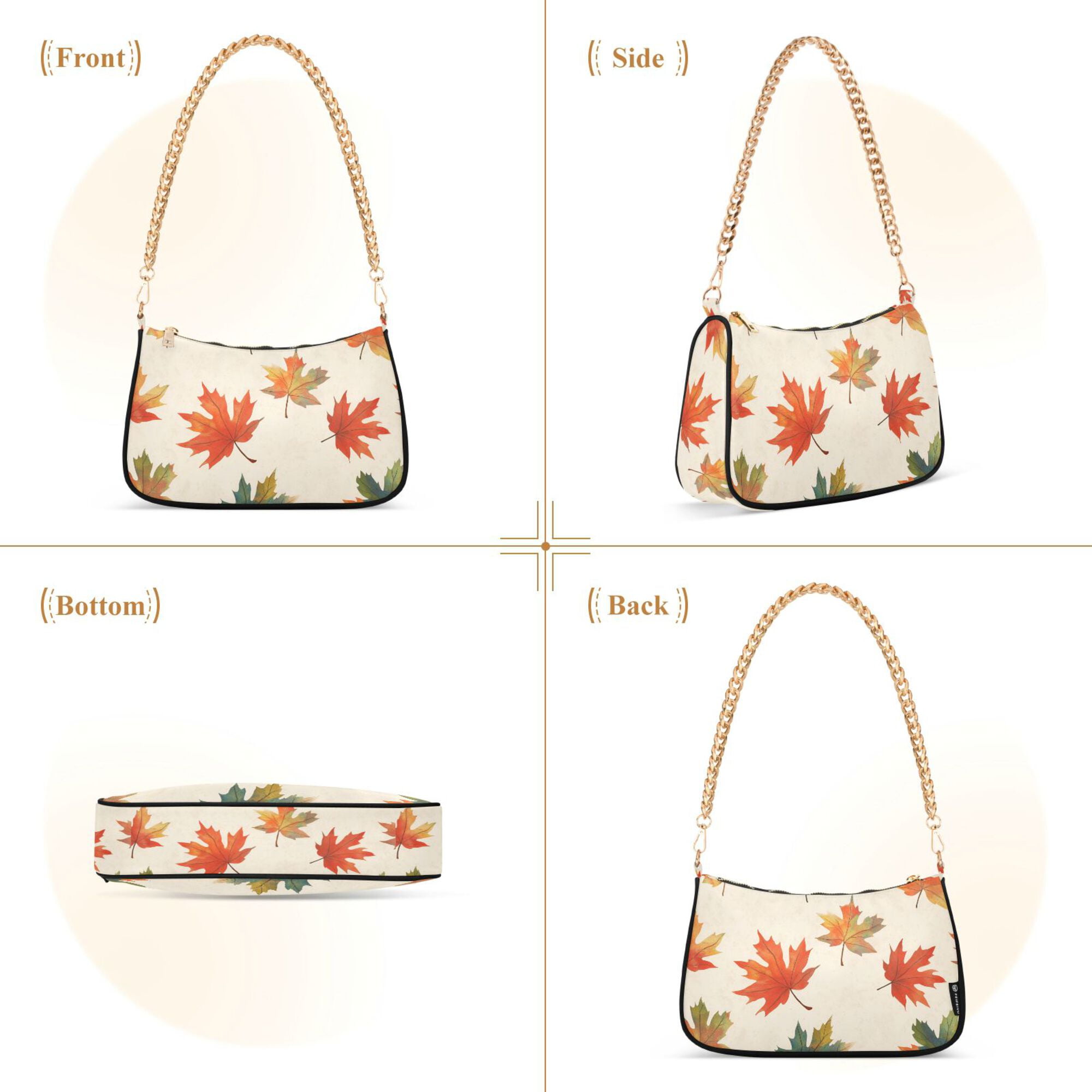 FORMRS Womens Shoulder Bag with Chain Strap Clutch Purse Cute Tote Handbag, Orange Autumn Leaves