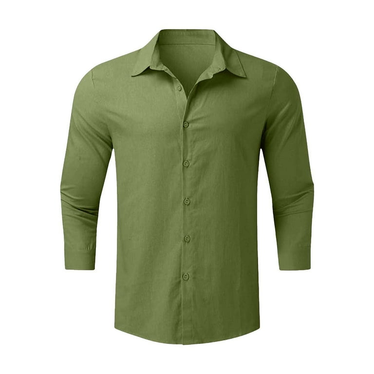 Blczomt Mens Big and Tall Button Down Shirt Summer Collar Button Up Shirts Green Casual 3/4 Sleeve Plain Mens Fashion, Men's, Size: Small