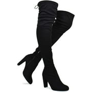 Wild Diva Lounge Amaya-01 Women's Over The Knee Tie Up High Block Heel Dress Boots
