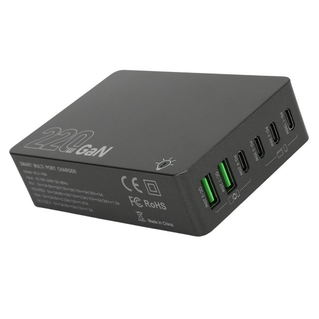 Concentrador De Carga USB C De 220 W, Estación De Carga , Cargador Para Portátil PD De 6 Puertos Y 100 W Con De Prevención Inteligente Para El