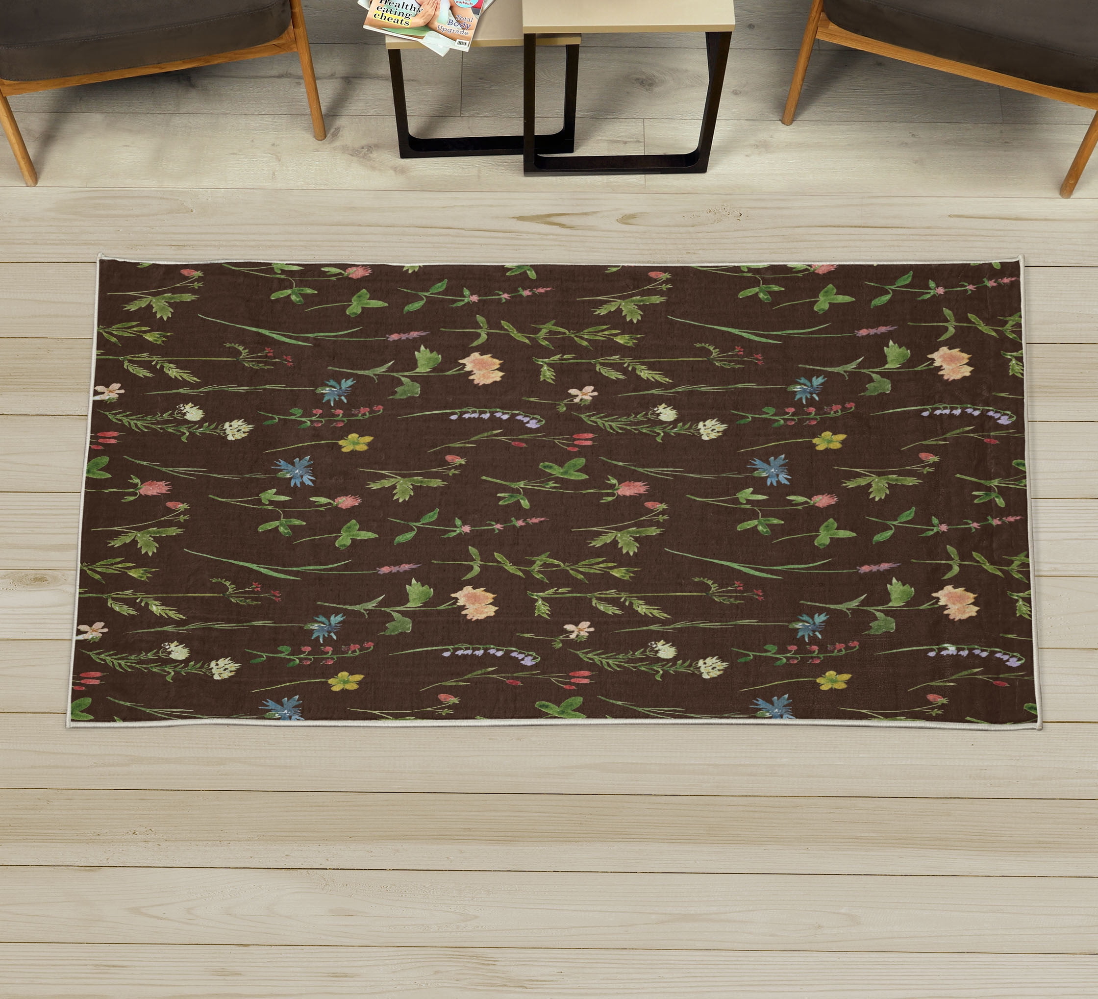 Spring Rug Painted Floral Decorative Rug, Spring Season Themed Watercolors Painting of ...