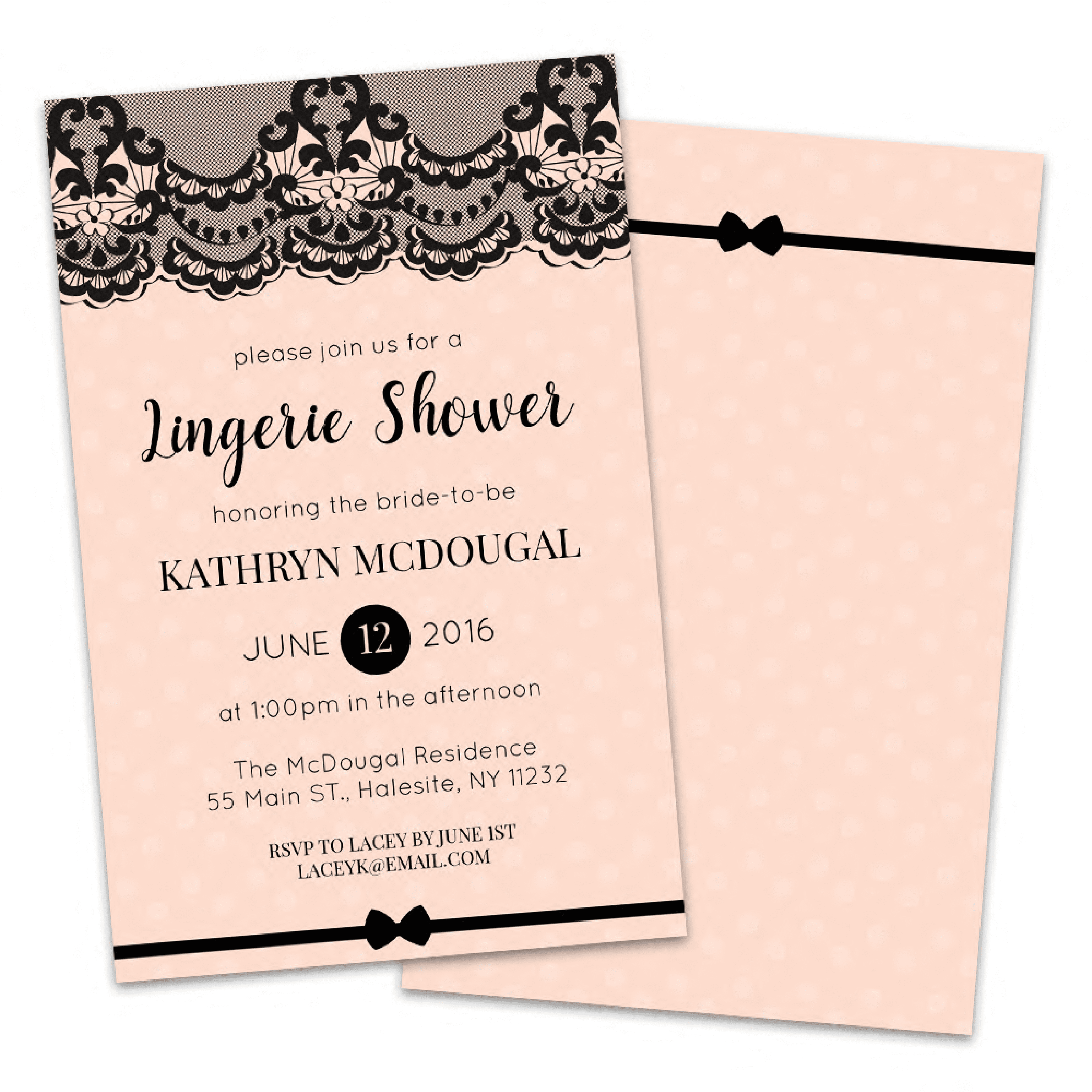 Personalized Black Lace Lingerie Wedding Shower Invitation 